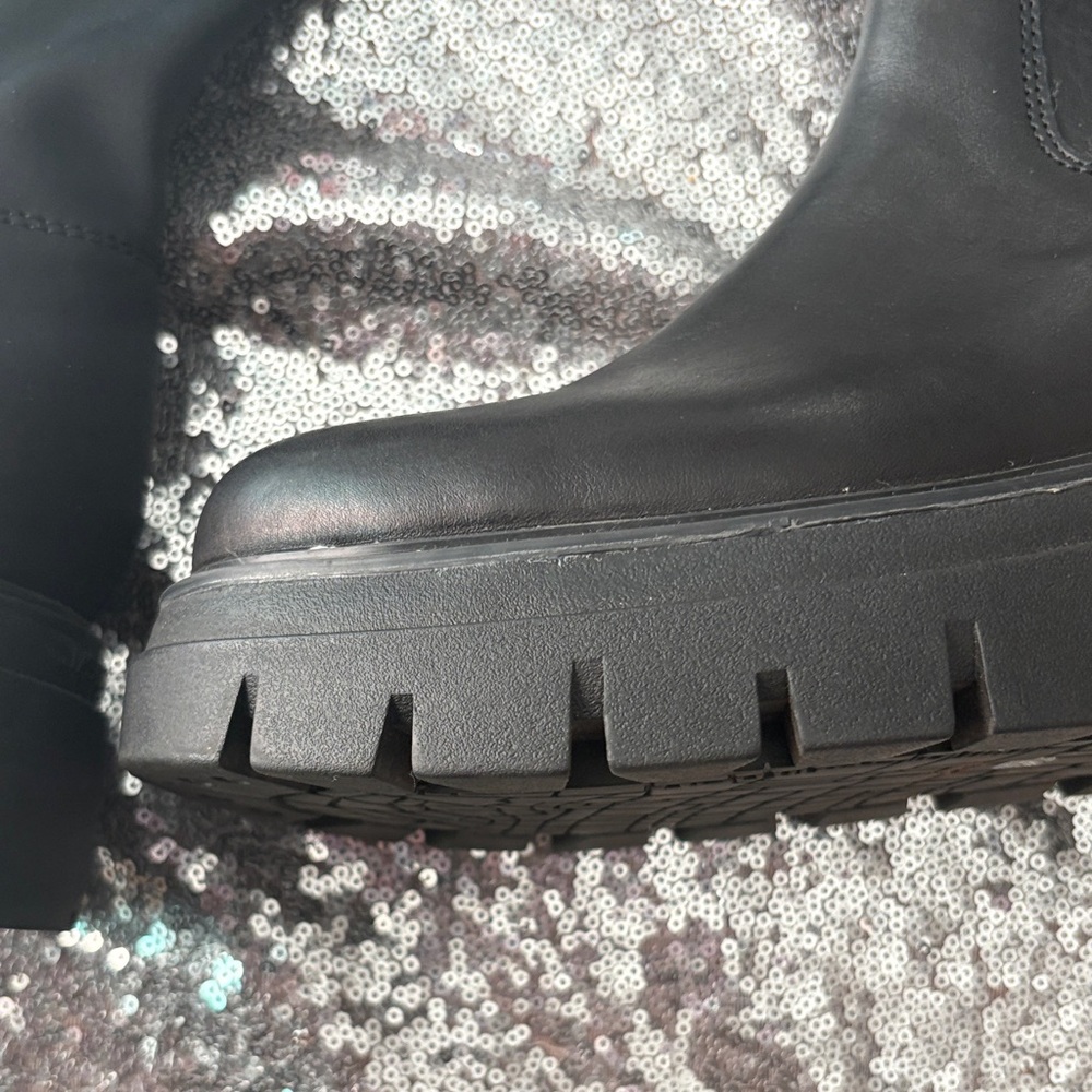 JSlides Leather Black Chunky Platform Knee-High Boots Size 8 M - Picture 6 of 17